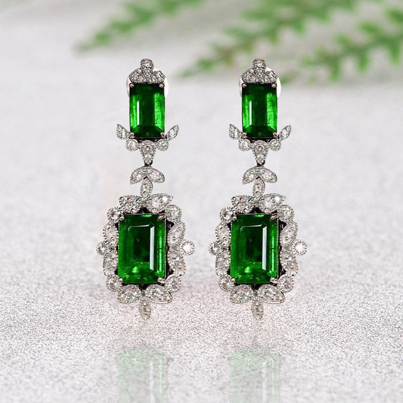 Korea Hijau Persegi Batu Kristal Drop Anting-Anting Untuk Wanita Trendi Berlian Imitasi Geometris Menjuntai Anting-Anting Pendientes Fashion Perhiasan