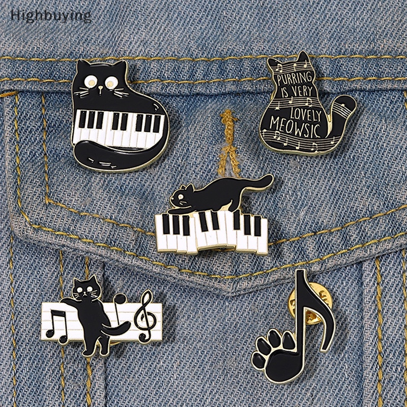 Hbid Kartun Kucing Bermain Piano Bros Kucing Simbol Musik Bros Aksesoris Pakaian Ransel Paduan Bros Lencana Enamel Kerah Pin Glory