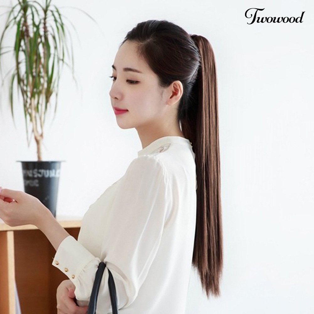 Twowood Fashion Wanita Panjang Lurus Alami Klip Ponytail Rambut Wig Ekstensi Sopak