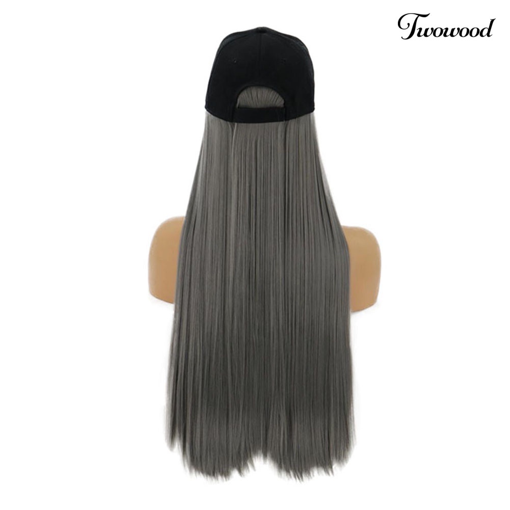 Twowood Charming Women Long Straight Rambut Sintetis Ekstensi Wig Sopak Dengan Topi