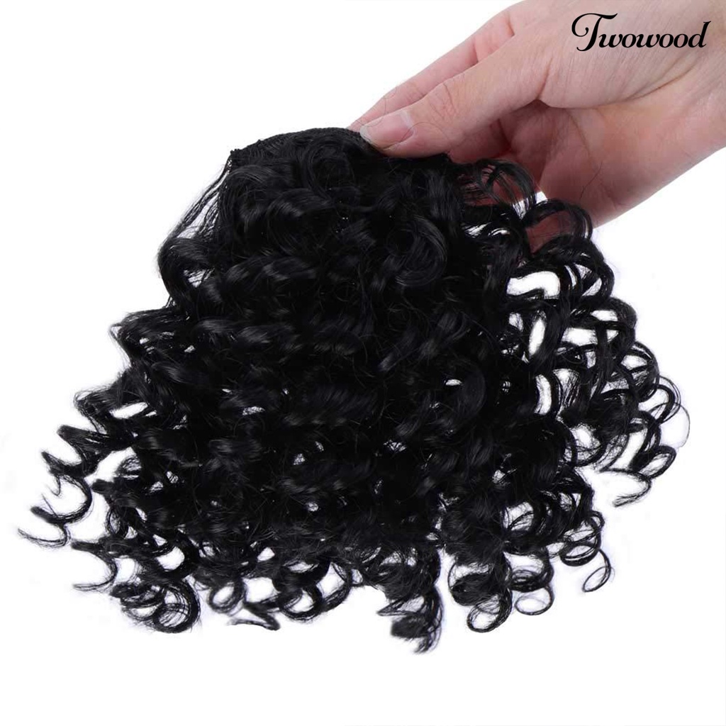 Twowood Wanita Keriting Hitam Wig Tahan Panas Sopak Alami Bang Rambut Ekstensi