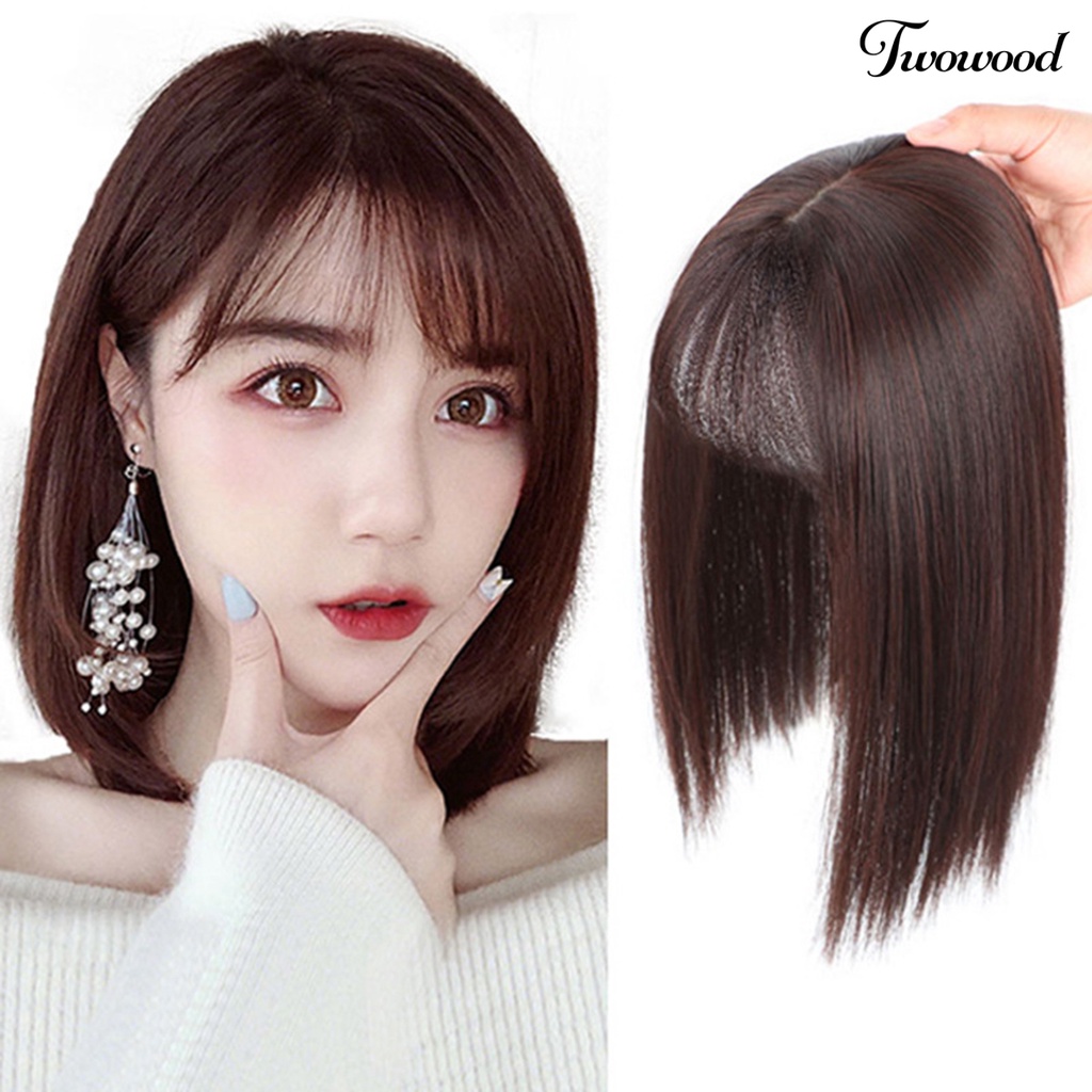 Twowood 25/35cm Wanita Wig Berbulu Breathable Natural Look Sintetis Wig Pendek Lurus Dengan Poni Alat Kosmetik Untuk Lady