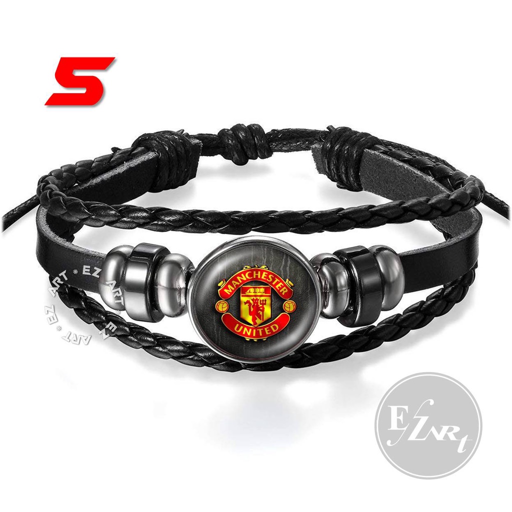 GELANG CUSTOM GAMBAR LOGO MANCHESTER UNITED MU FANS BOLA KULIT KEPANG MULTILAYER PRIA WANITA