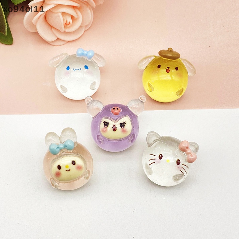 Xo 2Pcs Luminous Sanrio Ornamen Mini Kartun HelloKitty Boneka Micro Landscape Dekorasi Rumah Boneka Miniatur Mainan OL