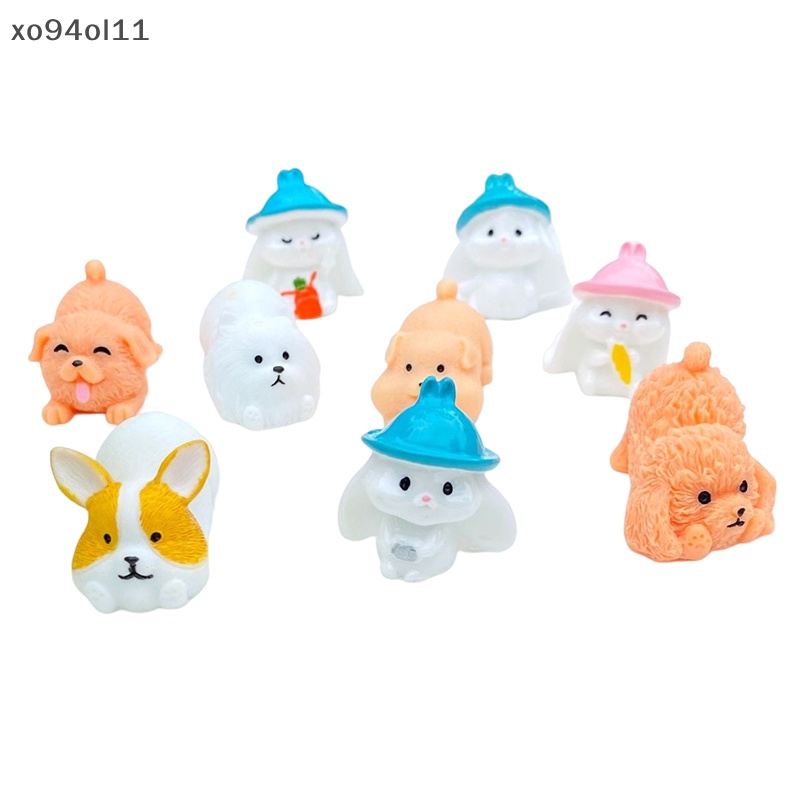 Xo 2Pcs Luminous Puppy Bunny Ornamen Mini Kartun Anjing Kelinci Boneka Mikro Lanskap Dekorasi Rumah Boneka Miniatur Mainan OL