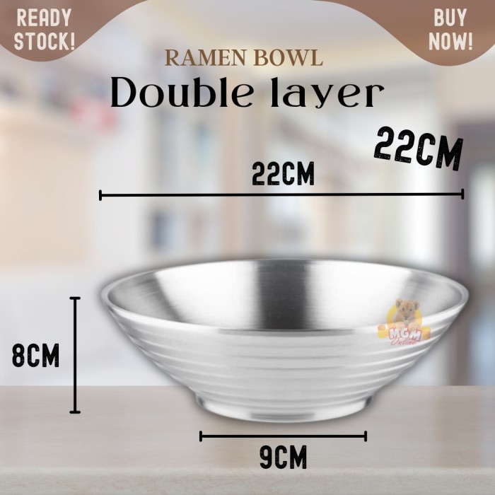 ramen DOUBLE WALL Stainless 22cm mangkok ANTI PANAS 2lapis