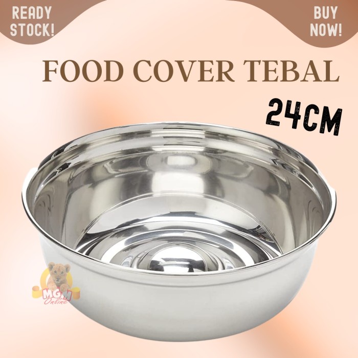 penutup makanan piring 24cm food cover stainless tebal dengan handle
