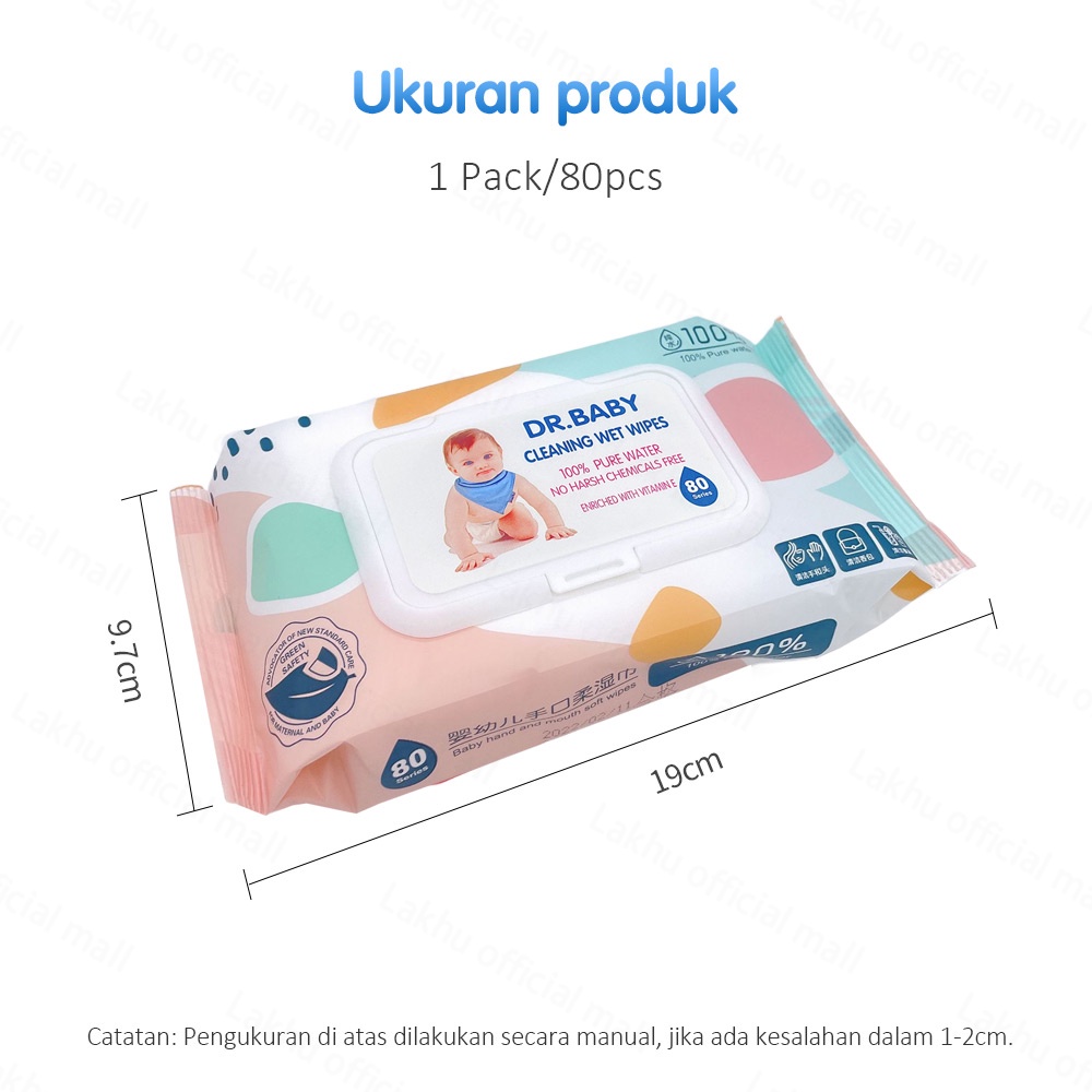 Lakhu 80pcs/pack Tisu Basah Bayi Baby Wipes Newborn Non Alkohol Non Parfum Tissue Basah Bayi