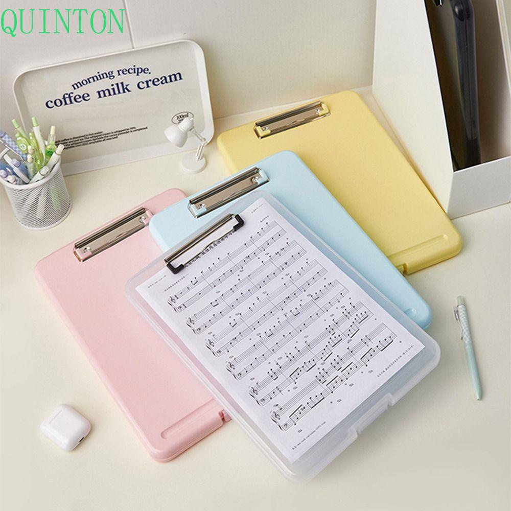 Quinton A4 Clipboard File Box Case Sekolah File Plastik Organizer Alat Kantor Alas Tulisan Test Penyimpanan Kertas Clipboard