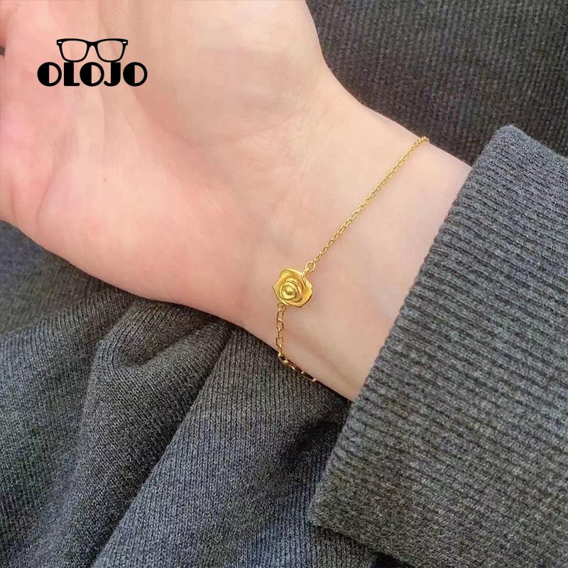 [Olojo Gelang Mawar Pasangan Ladybro Hadiah Ulang Tahun Gadis Elegan Gelang Bunga