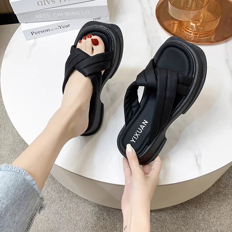 COD Sneakersdaily 666 Sandal Wedges Slip On Wanita High Quality Synthetic Premium