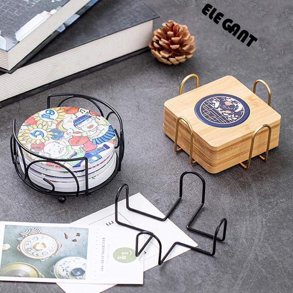 [Elegan] Coaster Rack Iron Black Untuk Tatakan Gelas Bulat Dan Persegi Mug Kopi Rak Penyimpanan Gadget Dapur Cup Mat Frame