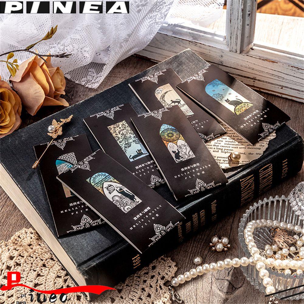 Nanas 6pcs Bookmark Perlengkapan Alat Tulis Kantor Kucing Hitam Stationery Siswa Klip Halaman PET