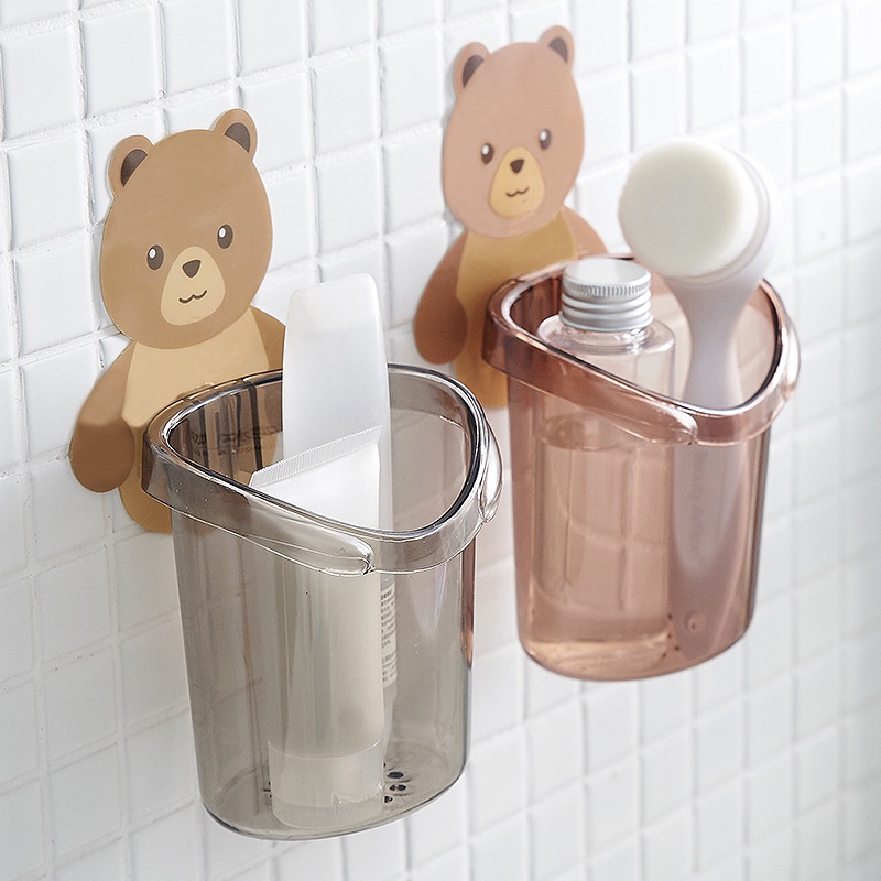 MONSOON - D6081 Tempat Sikat Gigi Bear H5262 / Gelas Tempel Motif Beruang / Gantungan Sikat Gigi / Toothpaste Holder