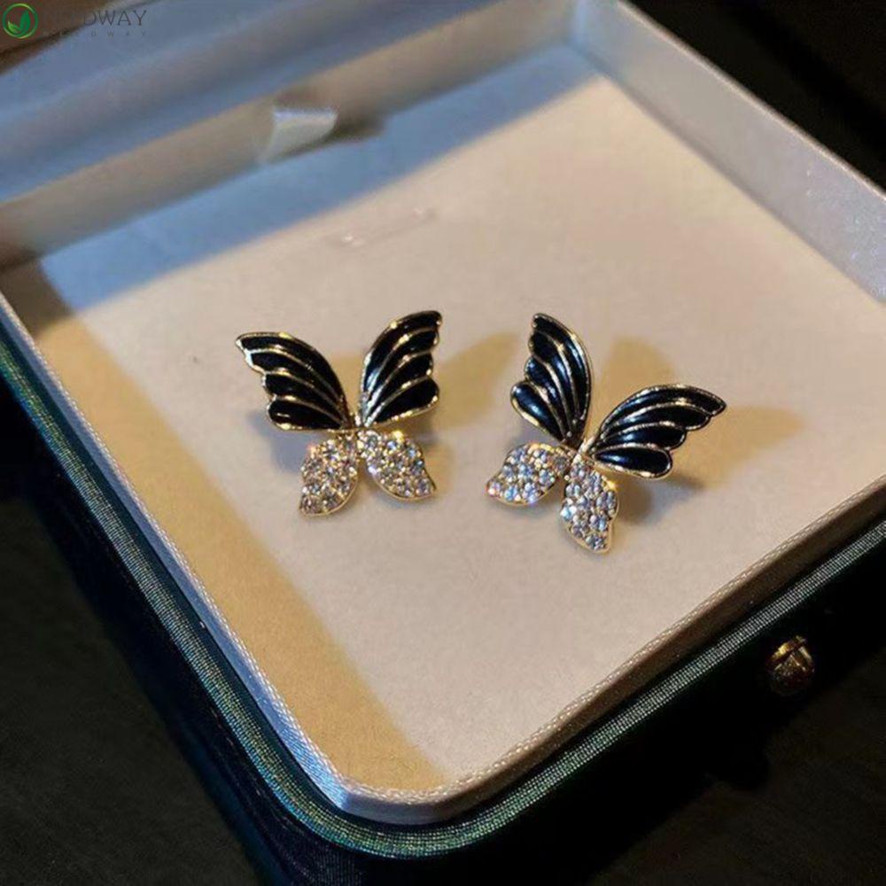 Needway Kupu-Kupu Menjuntai Anting-Anting Trendi Indah Sederhana Mutiara Hadiah Perempuan Berlian Telinga Aksesoris Wanita Stud Earrings