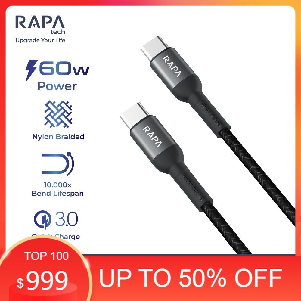 RAPAtech ORIGINAL CABLE USB TYPE C TO TYPE C PD 60W SUPER FAST CHARGING CABLE LINE l[DC1013] original bergaransi