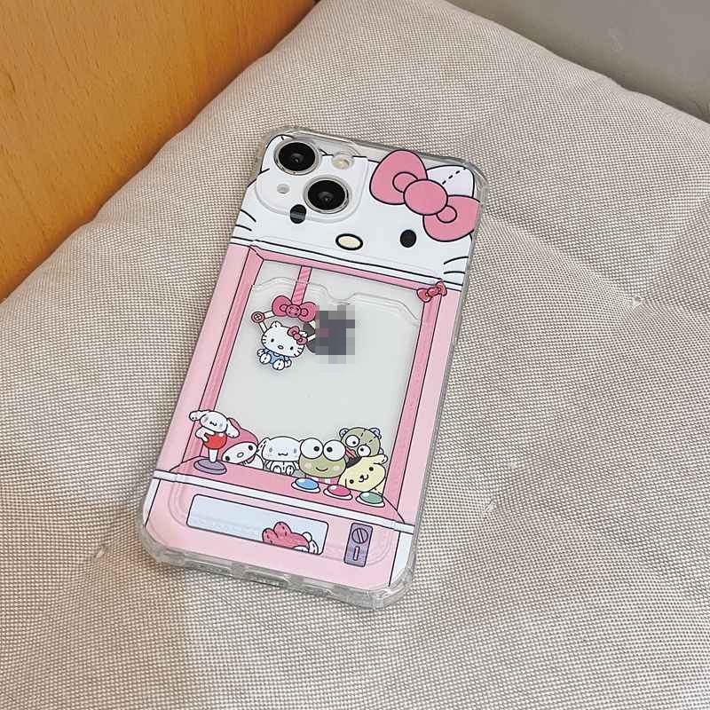 Card Case Cute Hello Kitty Soft Case HP iP iPhone 14 13 12 11 Pro X XS XR Max 7 8 + Plus Pink FTD Casing Apple