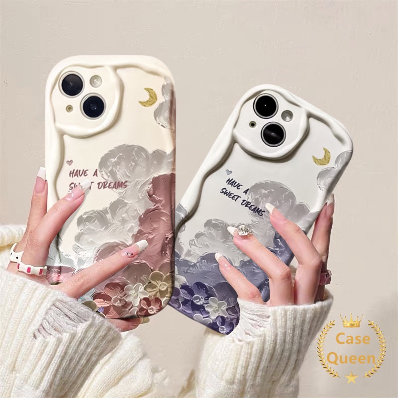 IPHONE Lukisan Cat Minyak Bunga Kelinci Lucu Love Heart Green Toast Bread Case Kompatibel Untuk Iphone7 8 6 6S Plus XR X XS Max11 13 14 12 Pro Max SE 2020 Fresh Tulips 3D Wavy Curved Edge Case