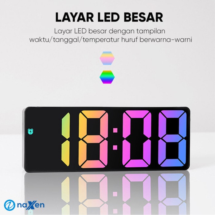 Jam Alarm Digital LED Rainbow Naxen Alarm Clock Sensor Suara GH0725