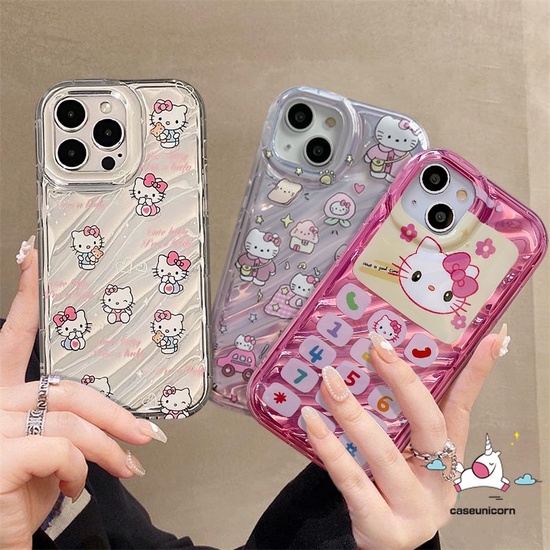 IPHONE Kartun Lucu Hello Kitty Case Kompatibel Untuk Iphone13 11 14 12 Pro MAX XR 7Plus 6 8 6S Plus X XS MAX SE 2020 3D Stereo Korgasi Kreatif Vintage Angka keypad Kartu Warna Case