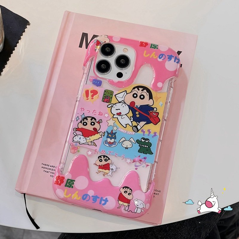 3d Color Ice Cream Cute Crayon Shin-chan Kuromi Case Kompatibel Untuk IPhone 7Plus XR 11 13 12 14 Pro Max X 7 8 Plus XS Max SE 2020 Kartun Hello Kitty Pochacco Doodle Soft TPU Cover