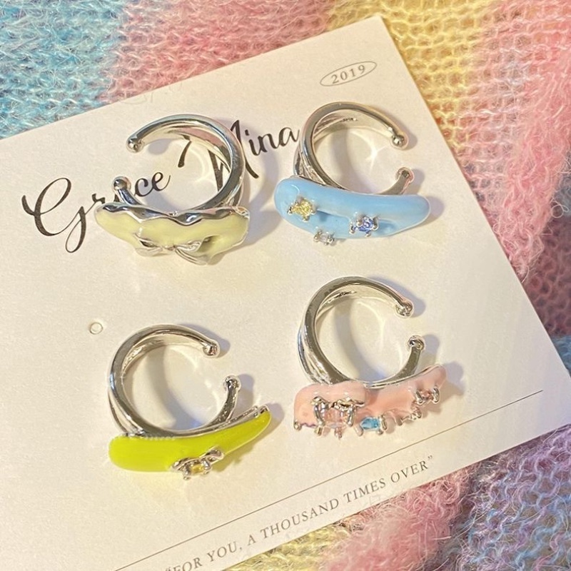Ahellogirl Cool Ins Color Cream Macaron Telinga Tulang Klip Zirkon Drip Glaze Niche Gadis Lucu Hantu Kuda Kepribadian Anting