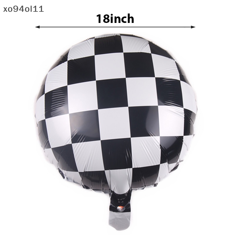 Xo 6pcs 18inch Hitam Putih Balap Mobil Balon Foil Acara Olahraga Balon Bulat OL