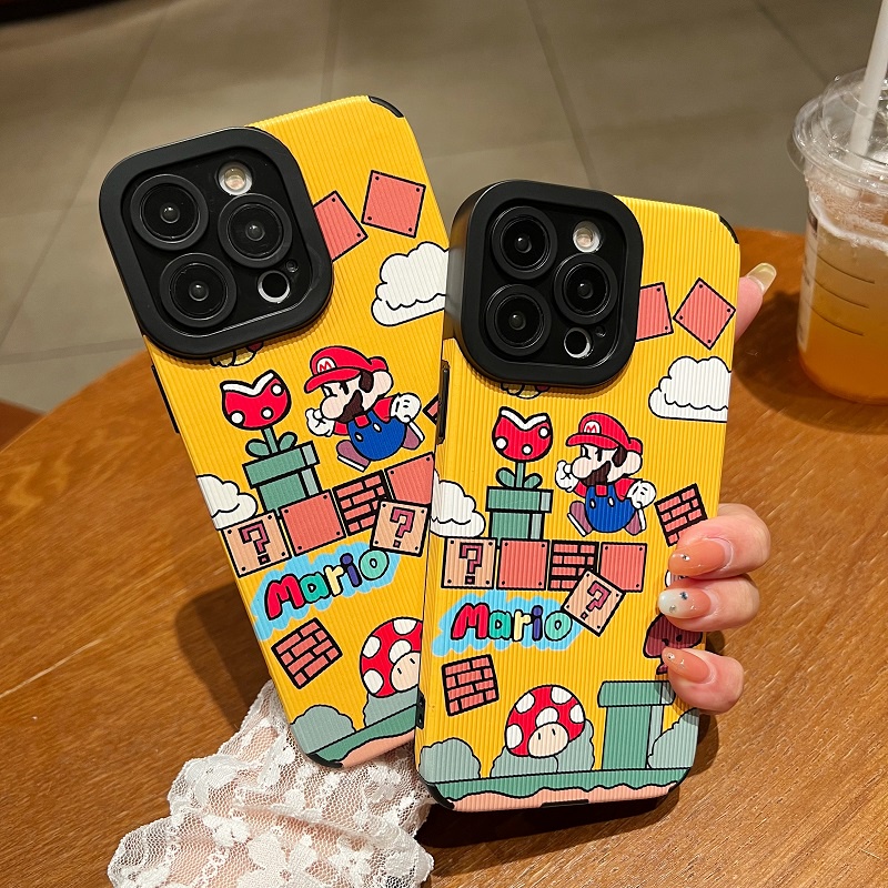 IPHONE Soft case Pelindung Kulit Tekstur Vertikal Mario Kartun Untuk Iphone14 13 12 11 Pro Max X XR XS Max7 8 Plus