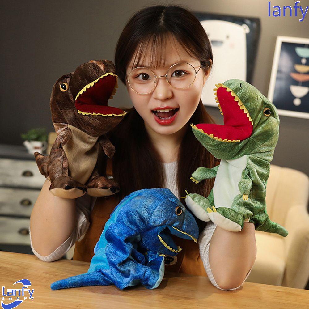 Lanfy Dinosaurus Boneka Tangan Mewah Manusia Hidup Triceratop Lembut Anak Hadiah Mainan Anak Kartun Hewan Cerita Boneka Mainan