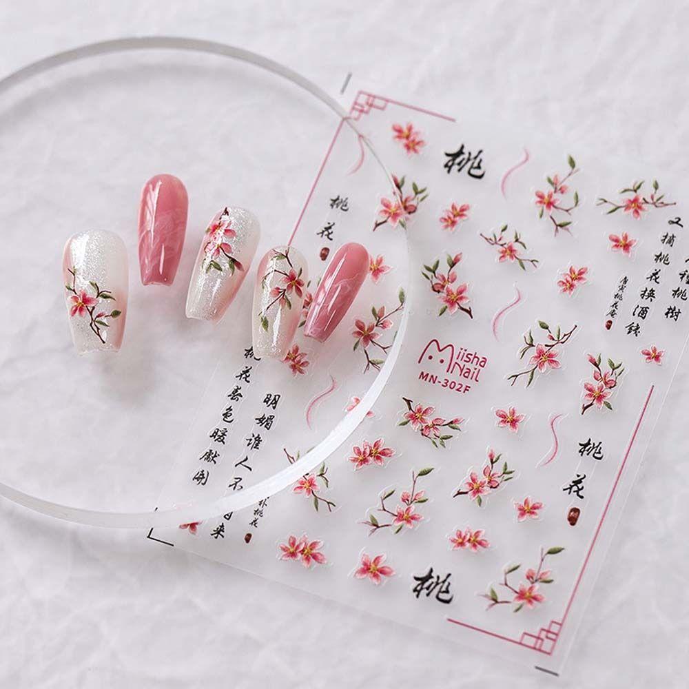Mxbeauty Stiker Kuku Warna-Warni 3D Relief Manicure Bunga Stiker Dekorasi Kuku Gaya China Untuk Wanita