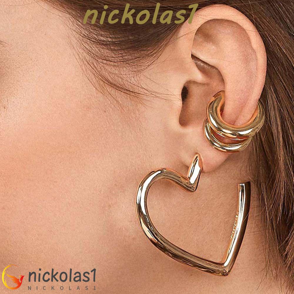 Nickolas1 Anting Klip 2pcs /set Non Piercing Tulang Rawan Tragus Besar Bulat Alloy Perhiasan