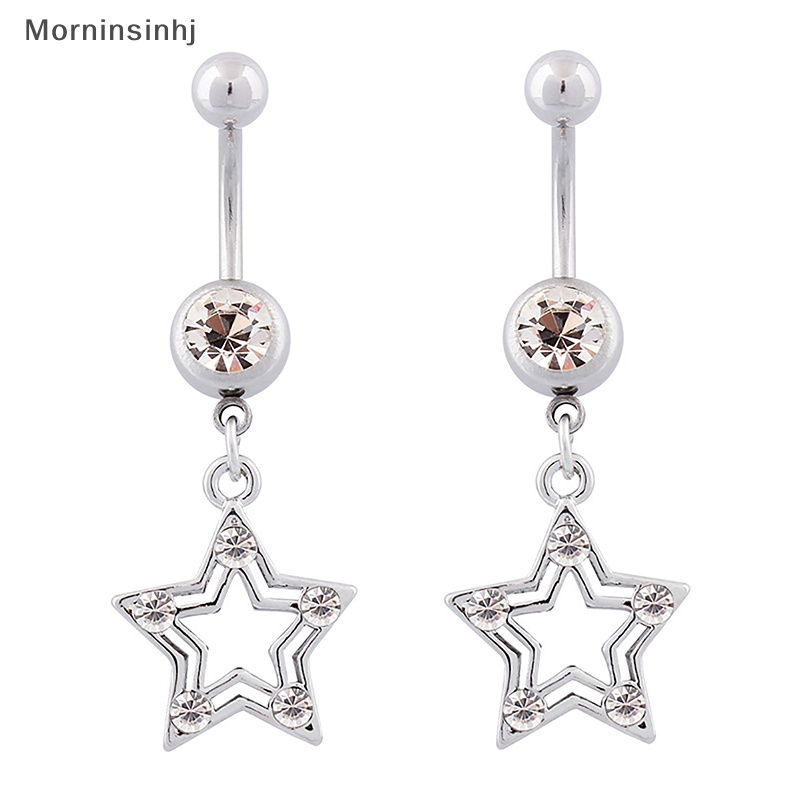 Mornin Berlian Imitasi Berongga Bintang Menjuntai Stainless Steel Pusar Kuku Fashion Alloy Liontin Pusar Cincin Untuk Wanita Tubuh Piecing Perhiasan id