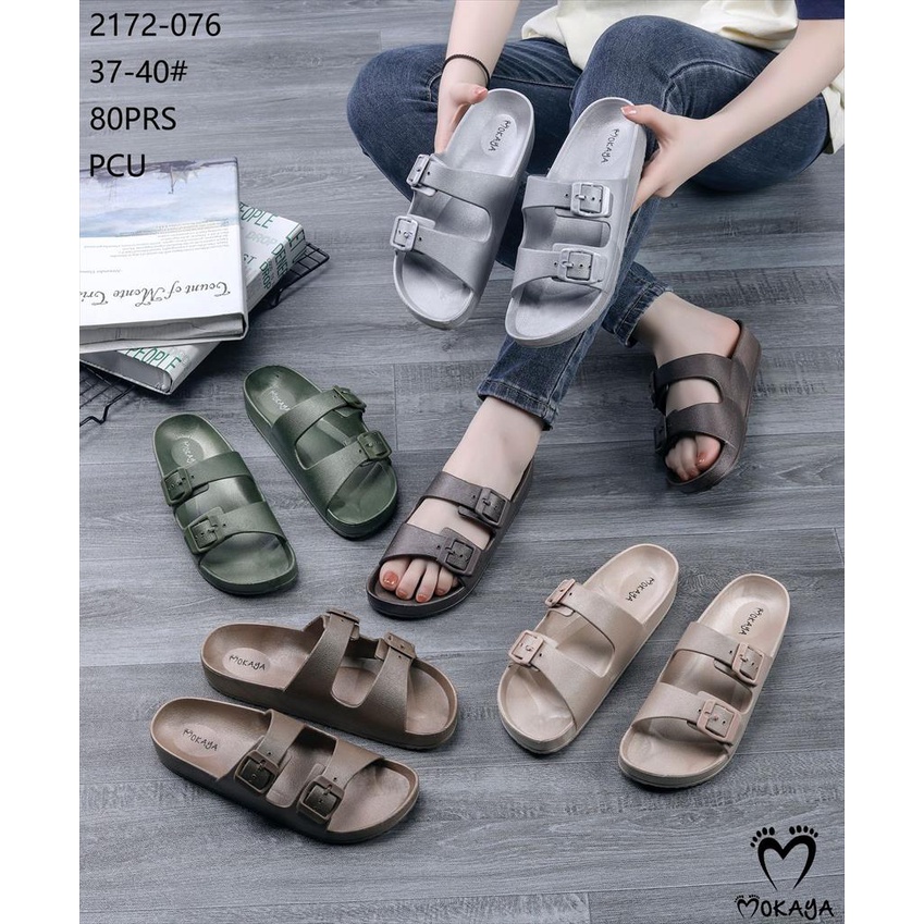 Sandal Slop Jelly Wanita Ban 2 Gesper Sama Warna Keren Cantik Elegant Best Seller Import Mokaya / Size 37-40 (2172-076/2172-b2)