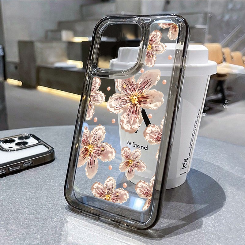 Casing Bunga Sakura Untuk IPhone Kompatibel6 7 8 6Plus 7Plus 8Plus 11 14 Pro Max X XS XR 11 12 13 14 Pro Pro Max SE 2020 2022 Plating Electroplated Buttons Shockproof Cover