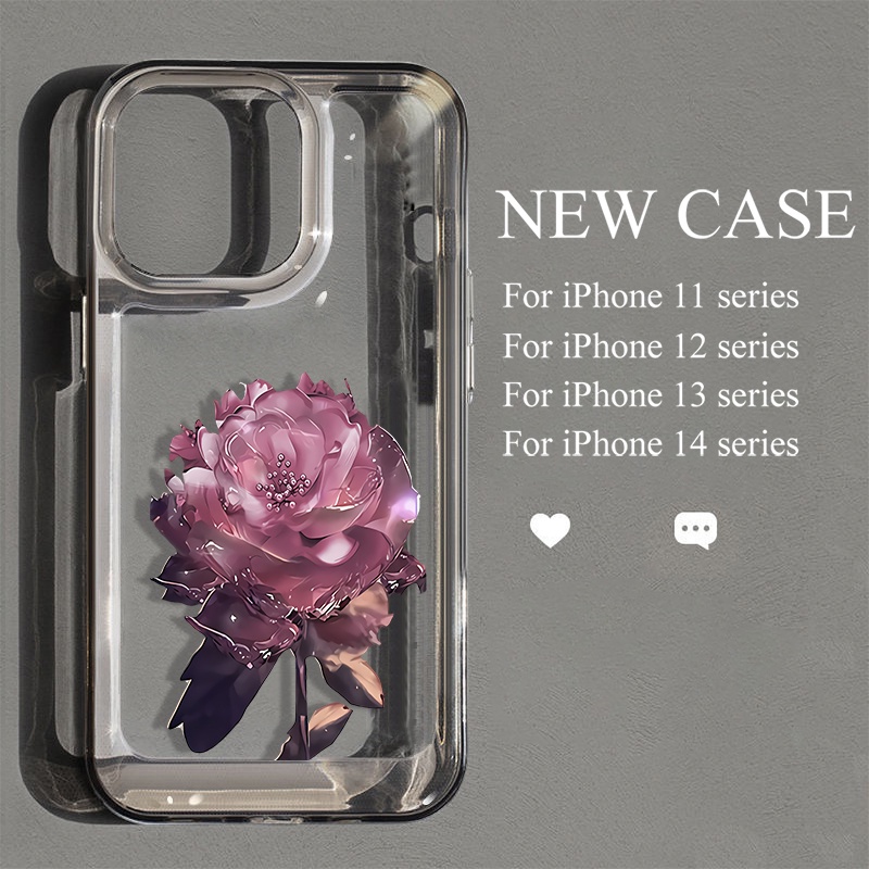 Casing Bunga Ungu Untuk IPhone Kompatibel6 7 8 6Plus 7Plus 8Plus 11 14 Pro Max X XS XR 11 12 13 14 Pro Pro Max SE 2020 2022 Plating Electroplated Buttons Shockproof Cover