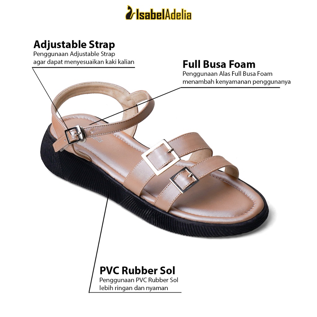 Isabel Adelia Sendal YUZU Sandal Platform Wanita Hitam Silver Latte