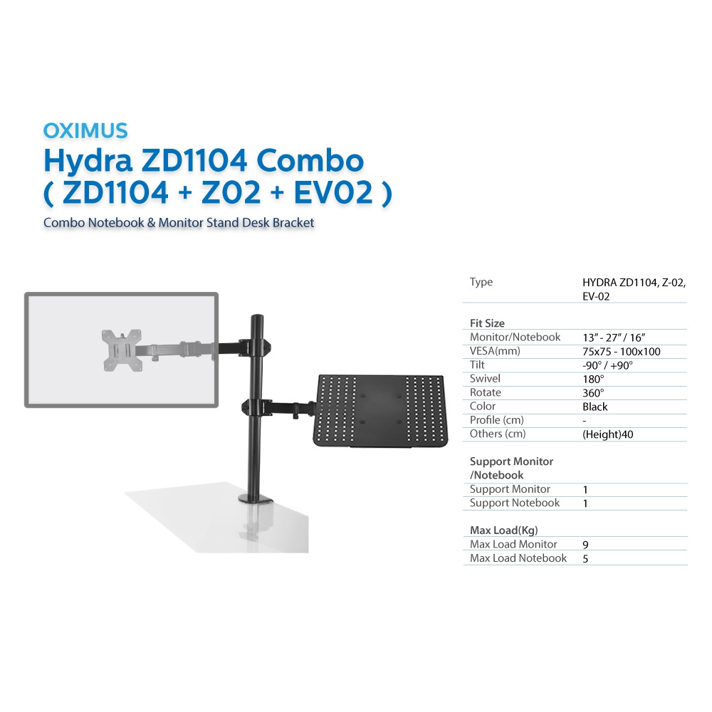 Bracket Laptop Notebook Monitor Combo Oximus ZD1104 Dual Combo