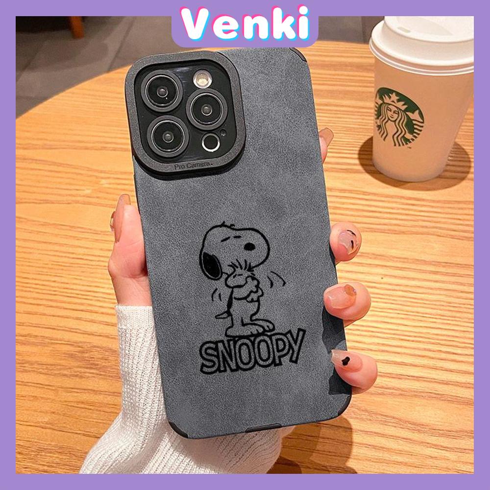 VENKI - Untuk iPhone 11 Case Kulit Anak Sekolah Suede Case Lembut Tahan Guncangan Ponsel Case Kamera Sederhana Anak Anjing Lucu Kompatibel dengan iPhone 14 13 Pro max 12 Pro max xr xs 7Plus 8Plus