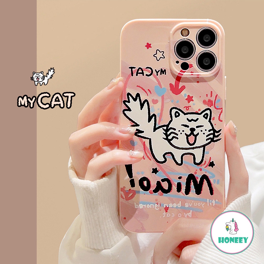 IPHONE Pink Lucu Graffiti Art Meow Anger Cat Phone Case Untuk Iphone14 13 12 11 Pro Max14 Plus Case Lucu Manis Kartun Doodle Cover