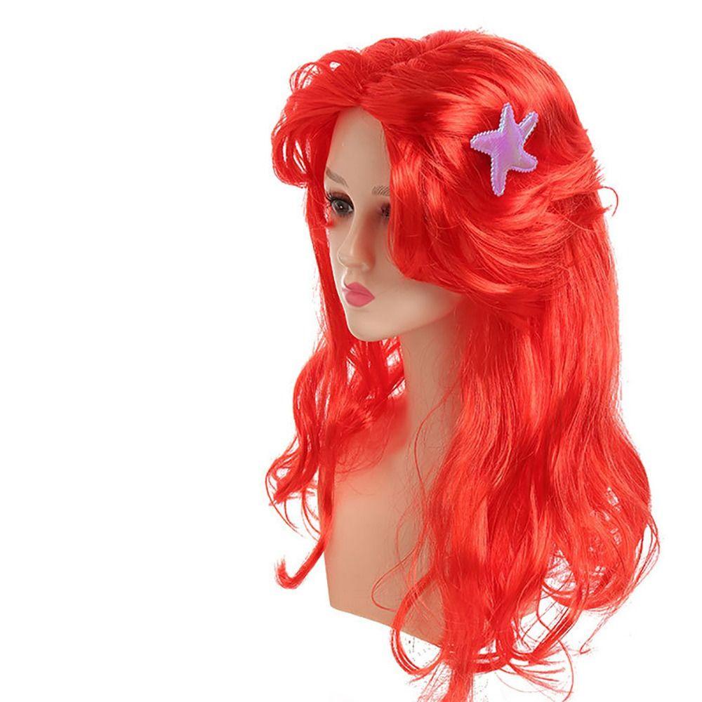 Lily Wig Putri duyung kecil Cosplay Bintang Laut Halloween Rambut Merah Untuk Aksesoris Anak