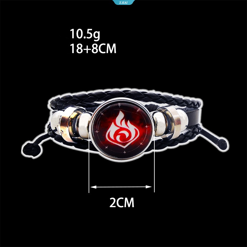 Anime Genshin Impact 7elemen Bercahaya Permata Mata Dewa Gelang Wanita Pria Cosplay PU Leather Bracelet Hias Perhiasan [ZK]