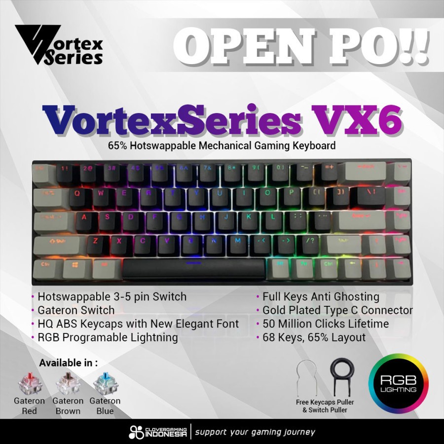 VortexSeries VX6 RGB - 65% Gateron Switch Mechanical Gaming Keyboard
