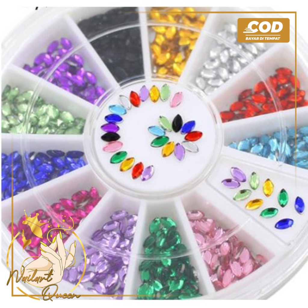 Manik Oval 3D Glitters Studs Dekorasi DIY Nail Art Tips Roda