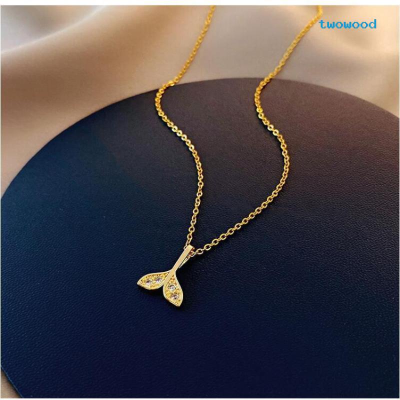 Twowood Berlian Mermaid Tail Rantai Klavikula Dolphin Kalung Perhiasan Kalung Fashion Wanita Serbaguna