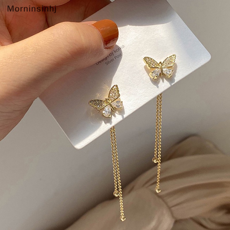 Mornin Korea Berlian Imitasi Kristal Kupu-Kupu Drop Menjuntai Anting Ear Studs Wanita Perhiasan id