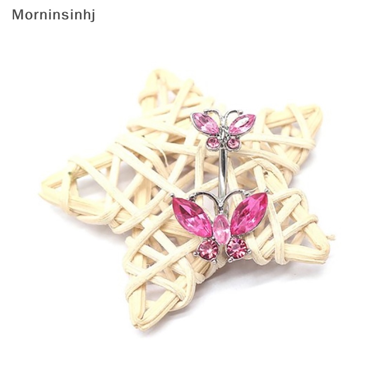 Mornin Shiny Double Butterfly Glass Belly Button Ring Tren Indah Pusar Cincin Belly Ring Pusar Perhiasan Pusar Hadiah id