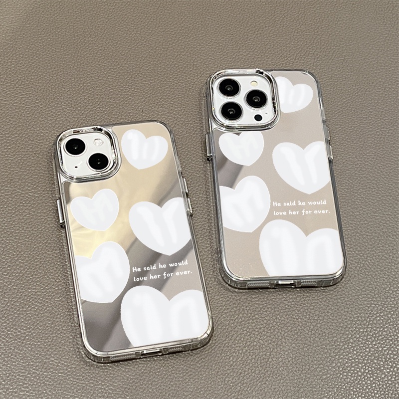 IPHONE Casing Ponsel Cermin Cinta Hati Kompatibel Untuk Iphone11 12 13 14 12Pro 13Pro 14Pro Pro Max XR X XS Max Electroplating Tombol Perlindungan Mirror Cover