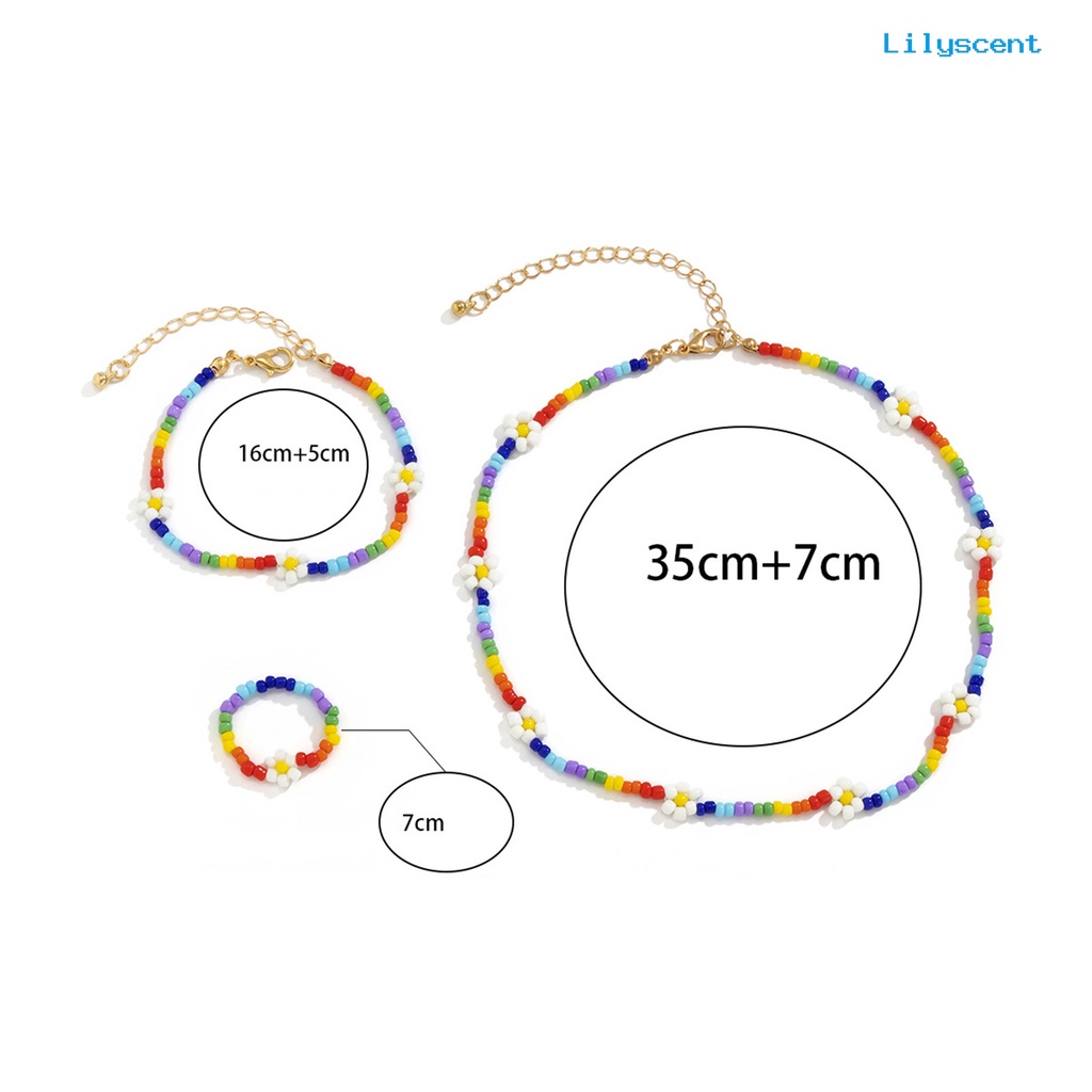 [LS]1 Set Kalung Gelang Cincin Manik-Manik Perhiasan Warna-Warni Handmade Set Perhiasan Manik-Manik Bunga Untuk Pantai