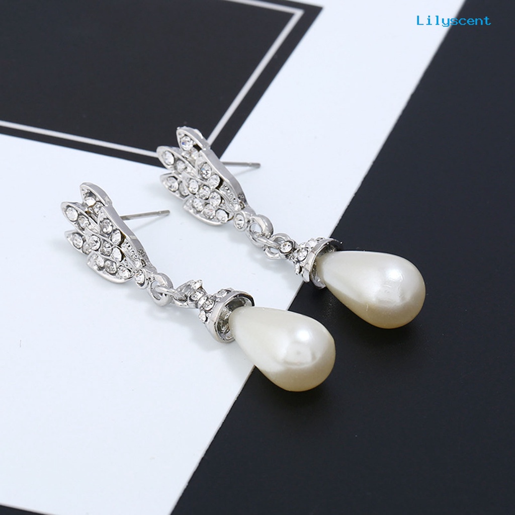 [LS]1 Set Kalung Anting Pengantin Dua Lapis Mutiara Imitasi Perhiasan Adjustable Tahan Lama Stud Earrings Necklace Untuk Pernikahan