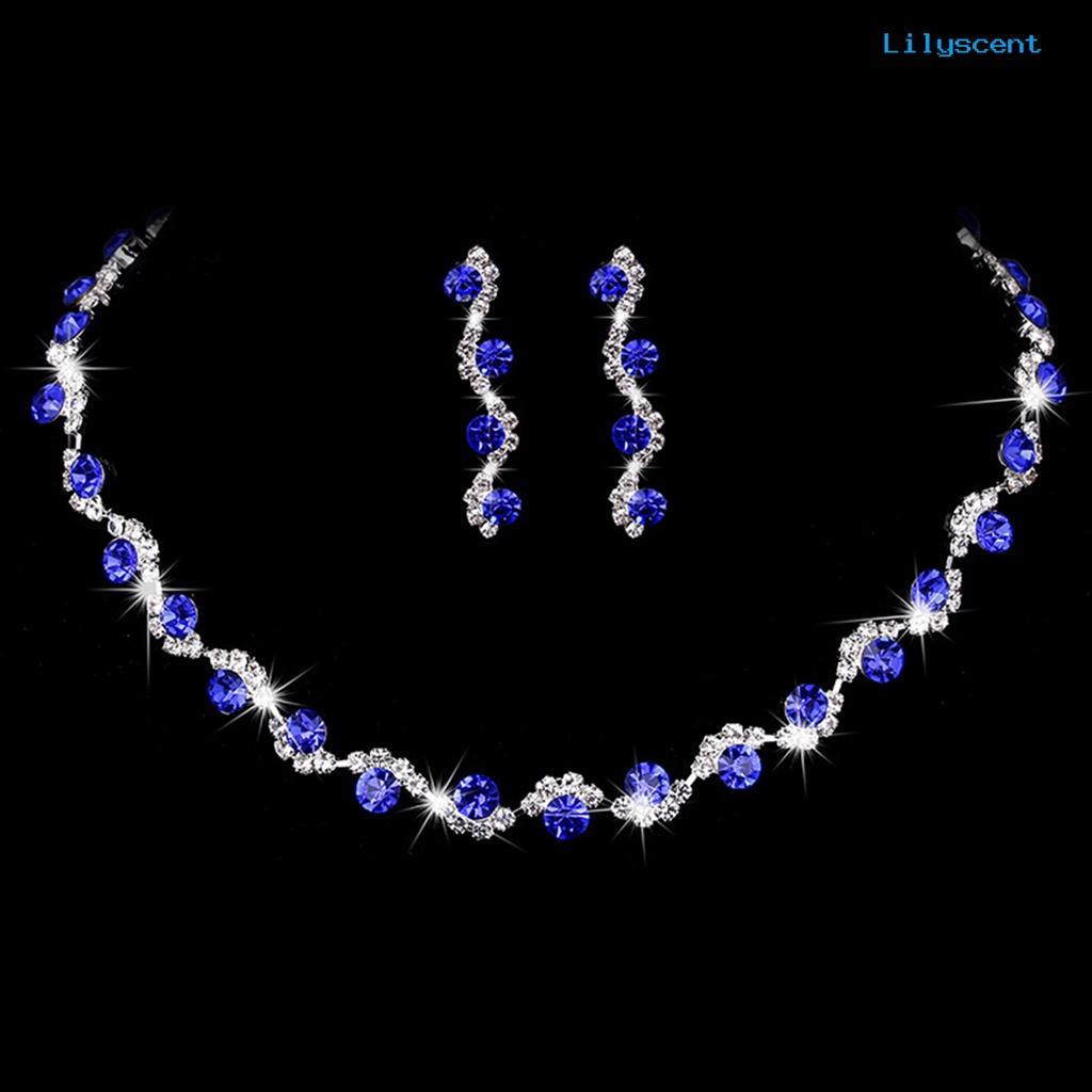 [LS]1 Set Anting Kalung Set Geometris Berlian Imitasi Perhiasan Set Perhiasan Pengantin Berlapis Mengkilap Untuk Prom